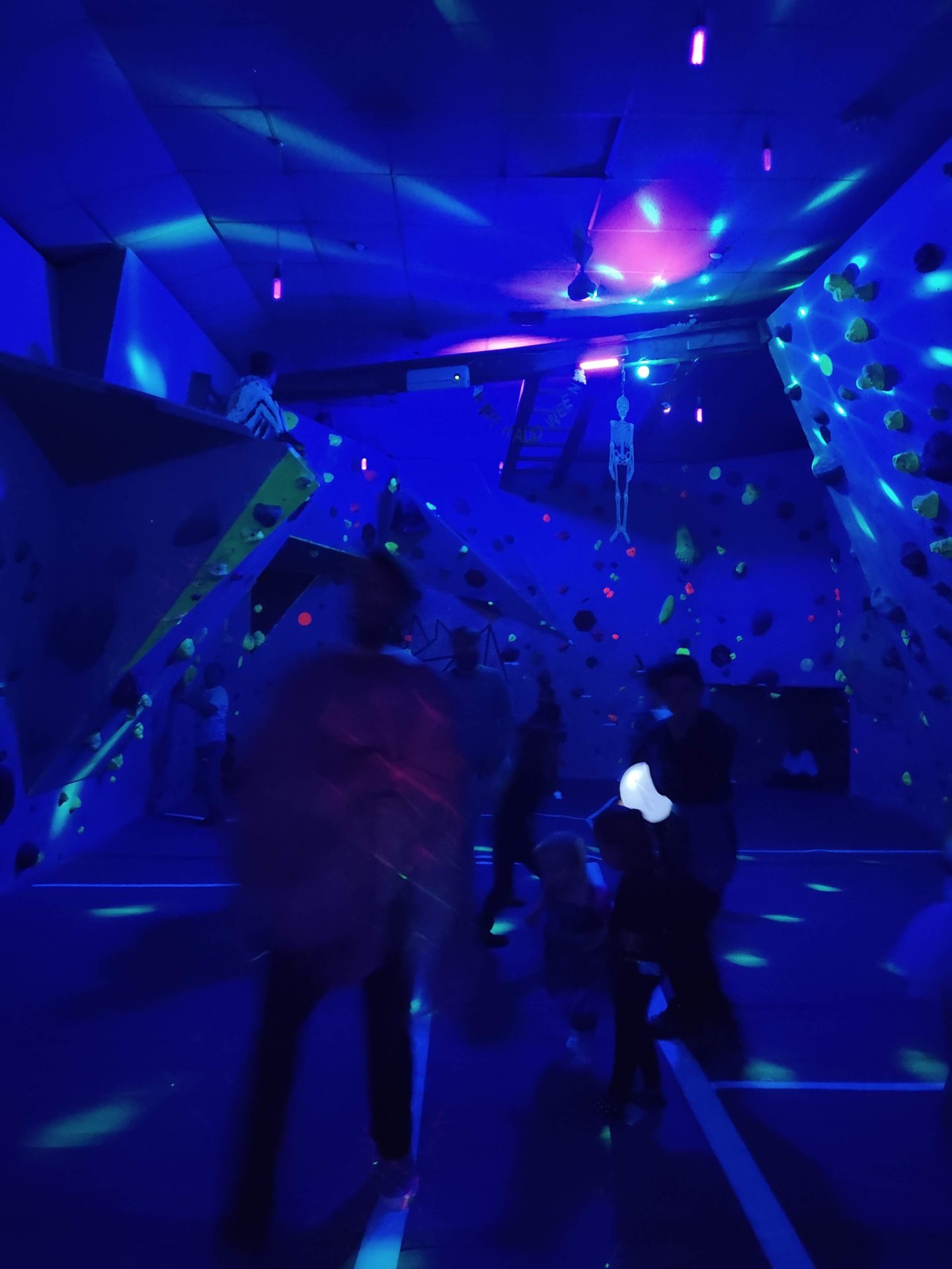 Halloween climbing gym with skeleton decoration